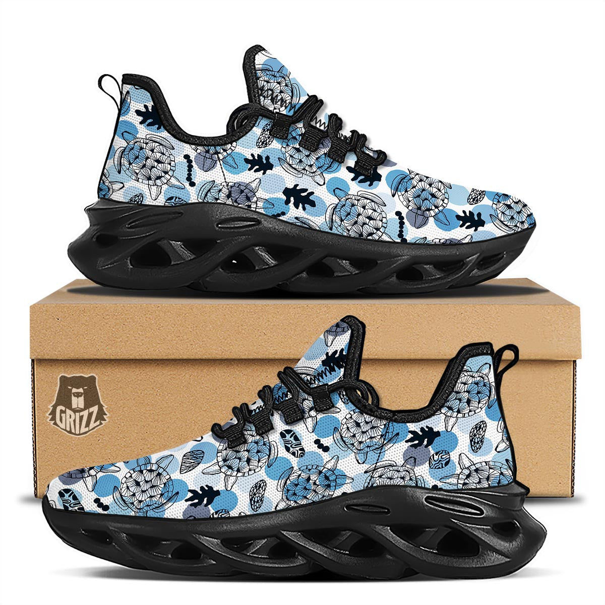 Shell Sea Turtle Print Pattern Black Running Shoes-grizzshop