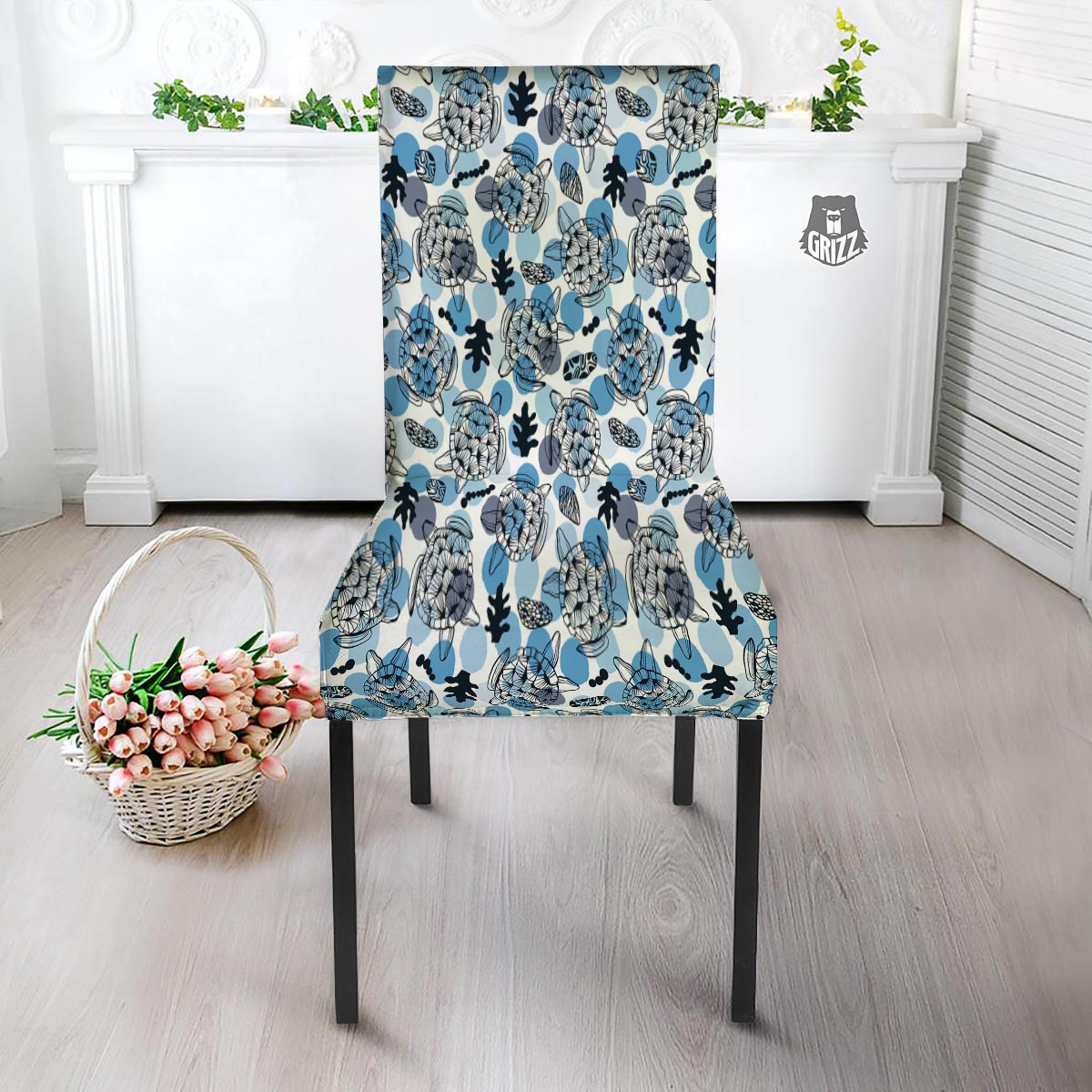 Shell Sea Turtle Print Pattern Dining Chair Slipcover-grizzshop