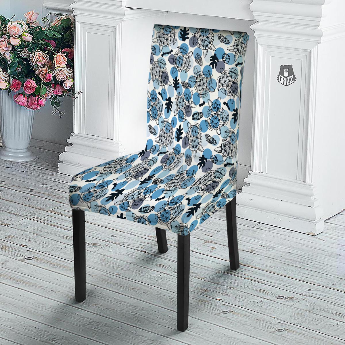 Shell Sea Turtle Print Pattern Dining Chair Slipcover-grizzshop