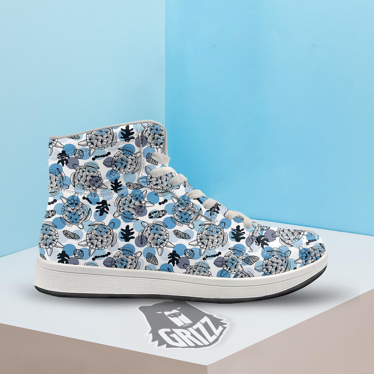 Shell Sea Turtle Print Pattern High Top Sneakers-grizzshop