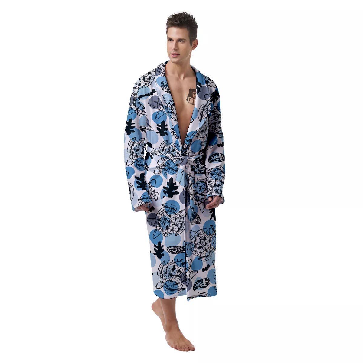 Shell Sea Turtle Print Pattern Men's Robe-grizzshop