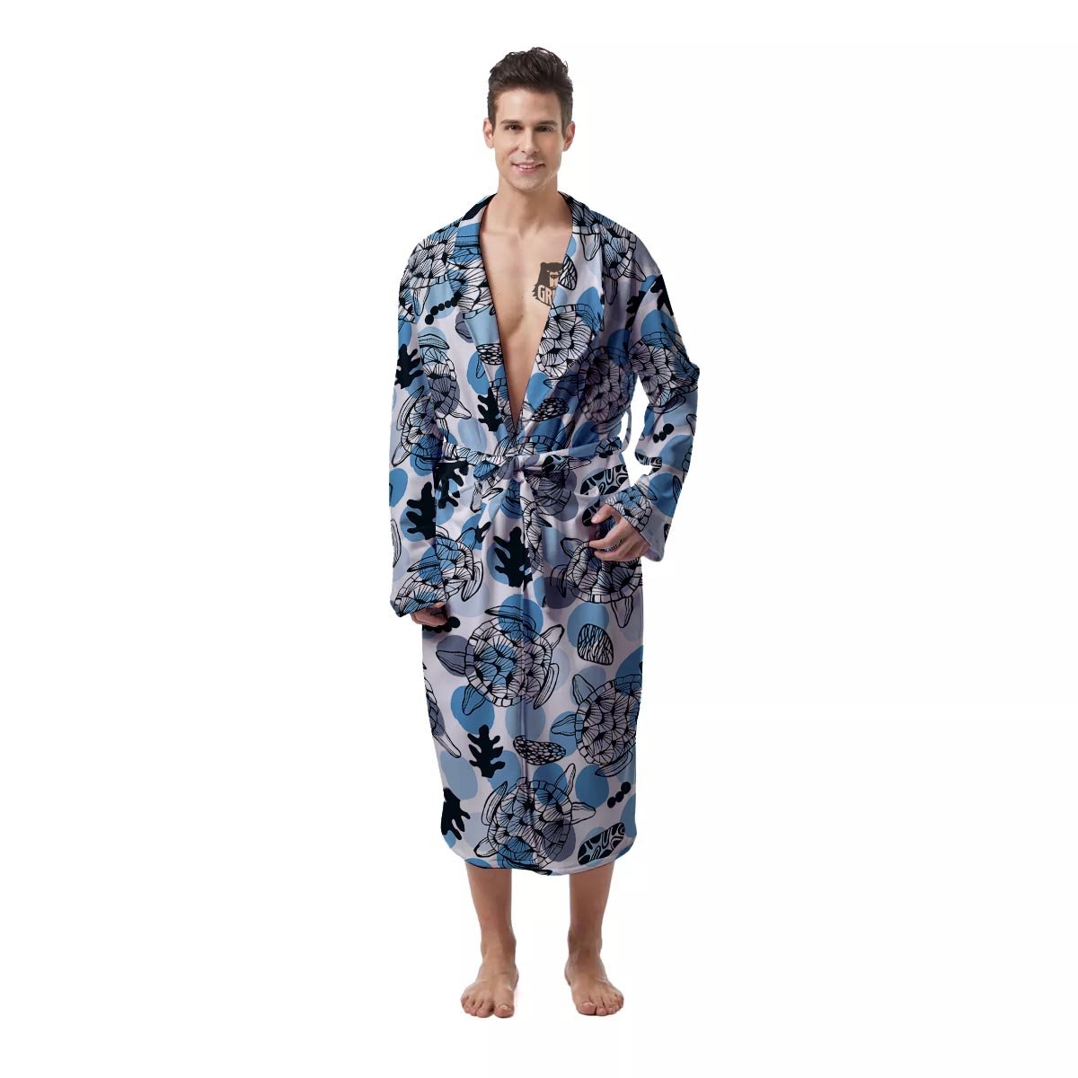 Shell Sea Turtle Print Pattern Men's Robe-grizzshop