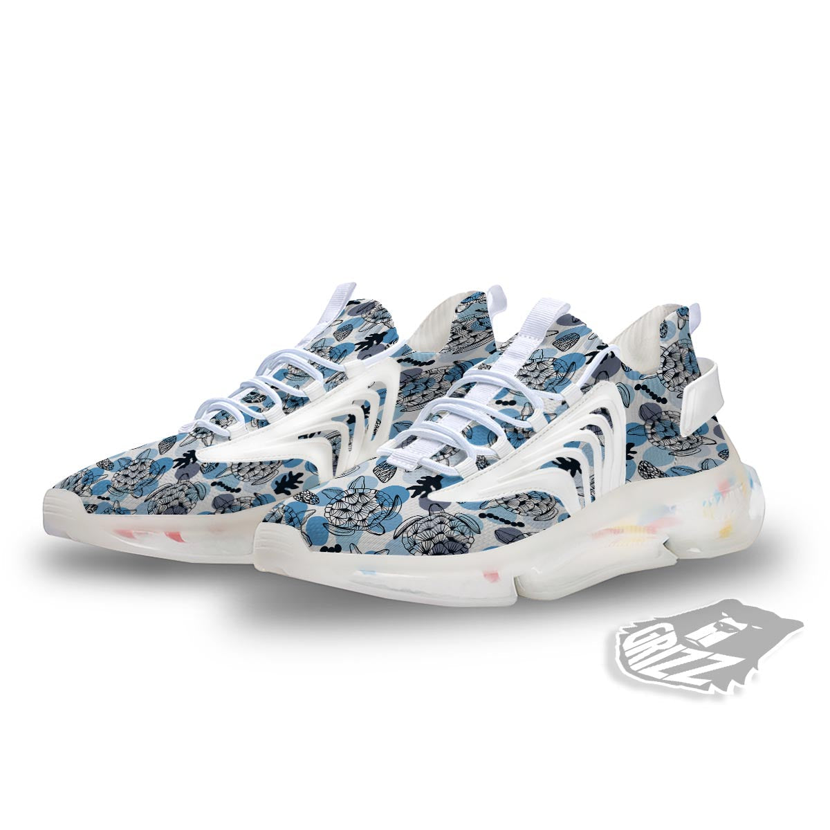 Shell Sea Turtle Print Pattern White Gym Shoes-grizzshop