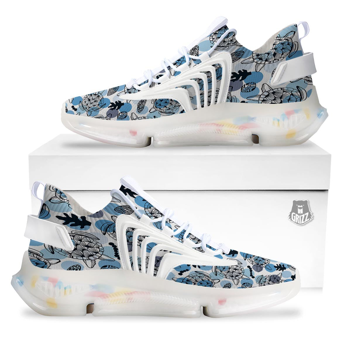 Shell Sea Turtle Print Pattern White Gym Shoes-grizzshop