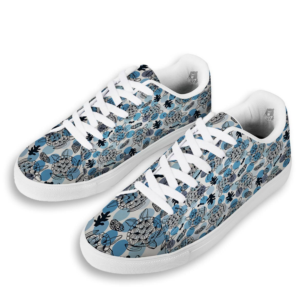 Shell Sea Turtle Print Pattern White Low Top Sneakers-grizzshop
