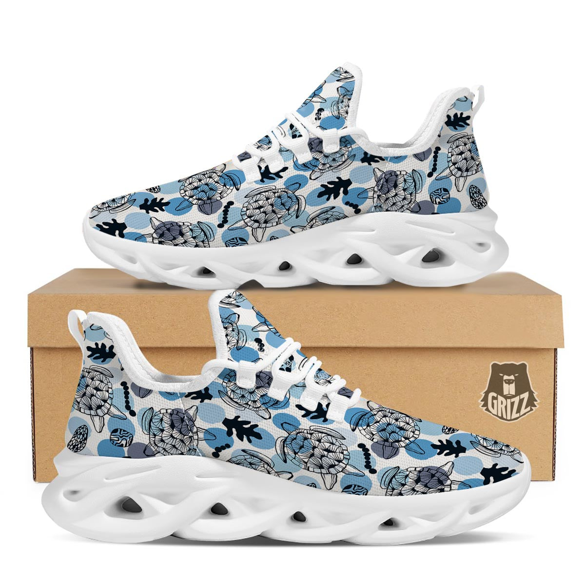 Shell Sea Turtle Print Pattern White Running Shoes-grizzshop