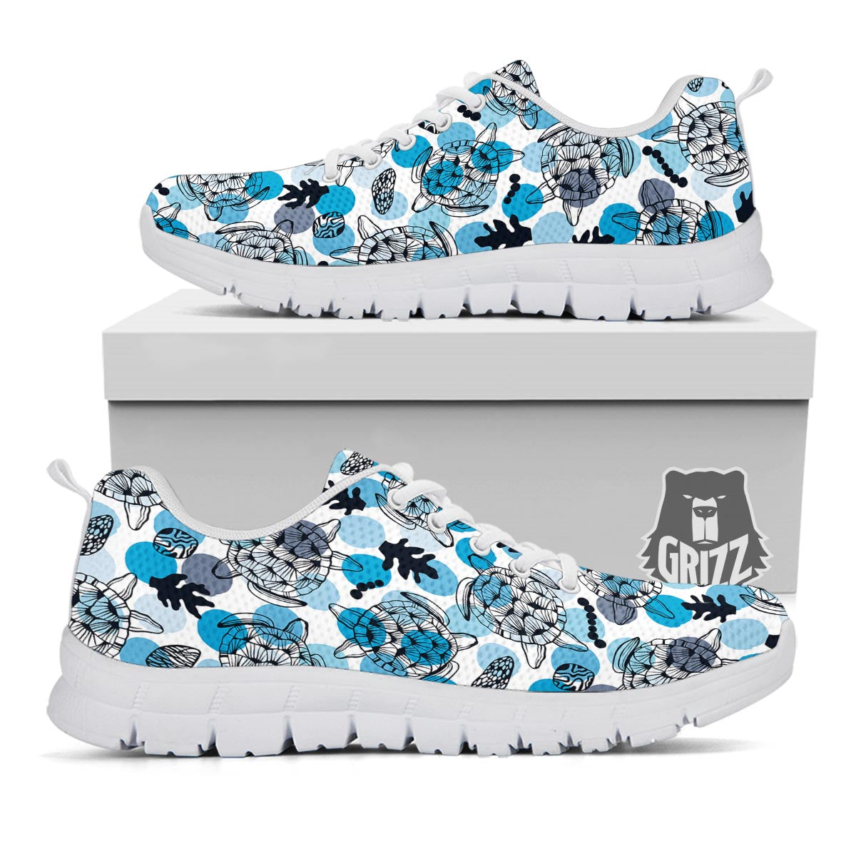 Shell Sea Turtle Print Pattern White Sneaker-grizzshop