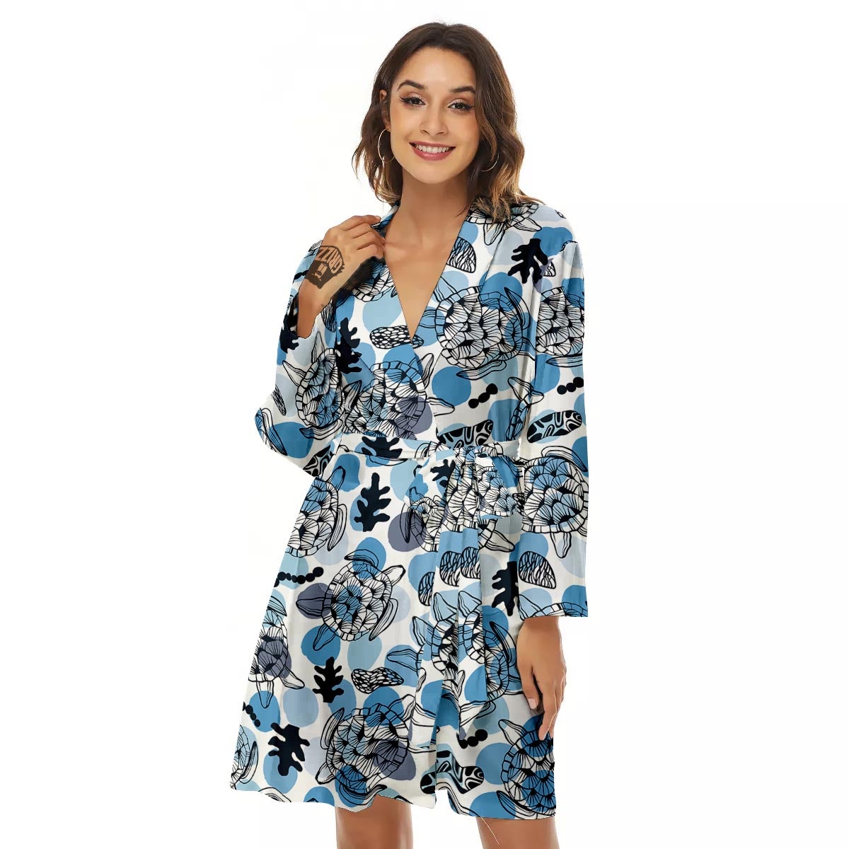 Shell Sea Turtle Print Pattern Women's Robe-grizzshop