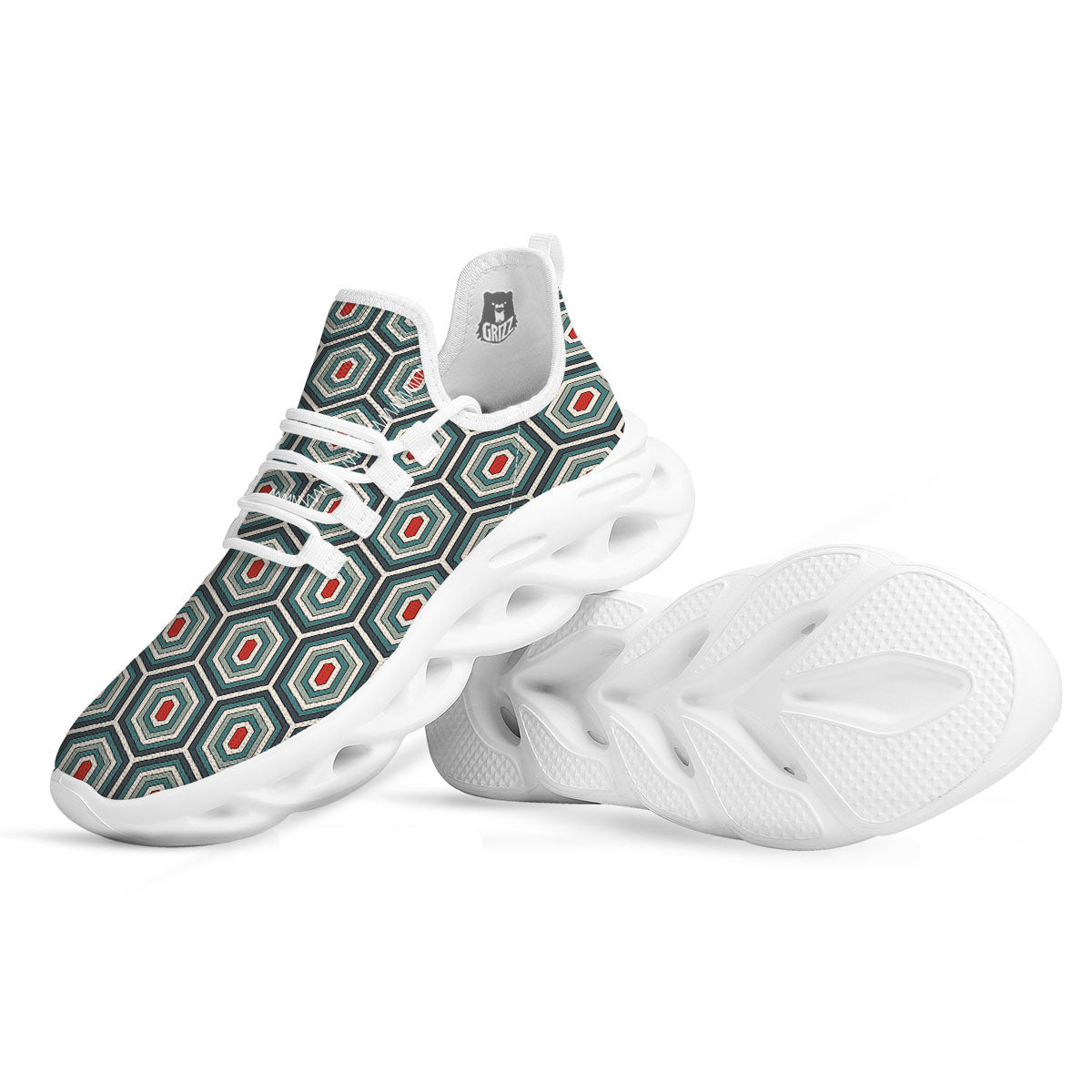 Shell Turtle Print Pattern White Running Shoes-grizzshop