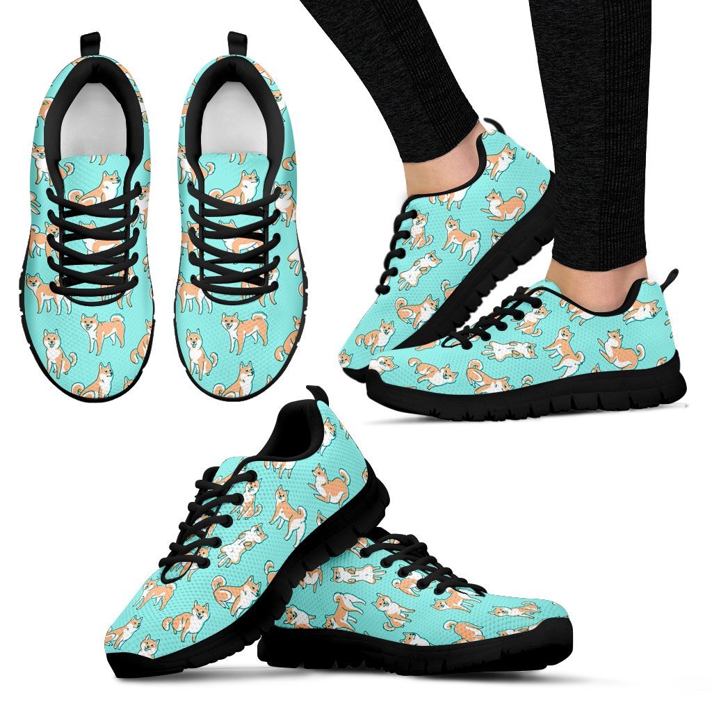 Shiba Inu Dog Pattern Print Black Sneaker Shoes For Men Women-grizzshop