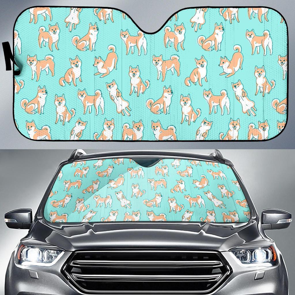 Shiba Inu Dog Pattern Print Car Sun Shade-grizzshop