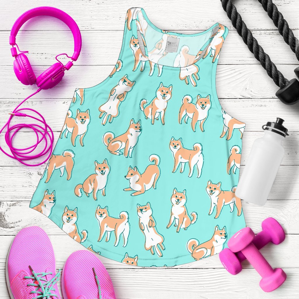 Shiba Inu Dog Pattern Print Women's Racerback Tank Tops-grizzshop