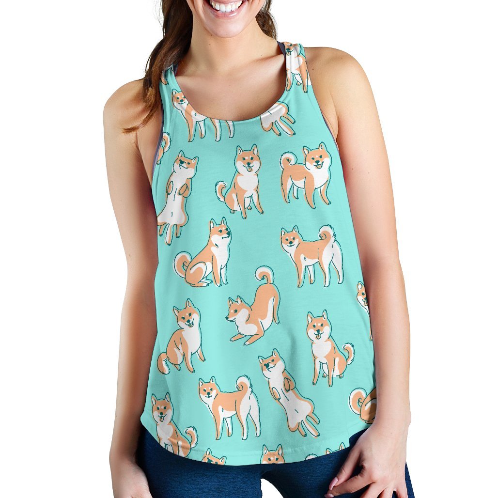 Shiba Inu Dog Pattern Print Women's Racerback Tank Tops-grizzshop