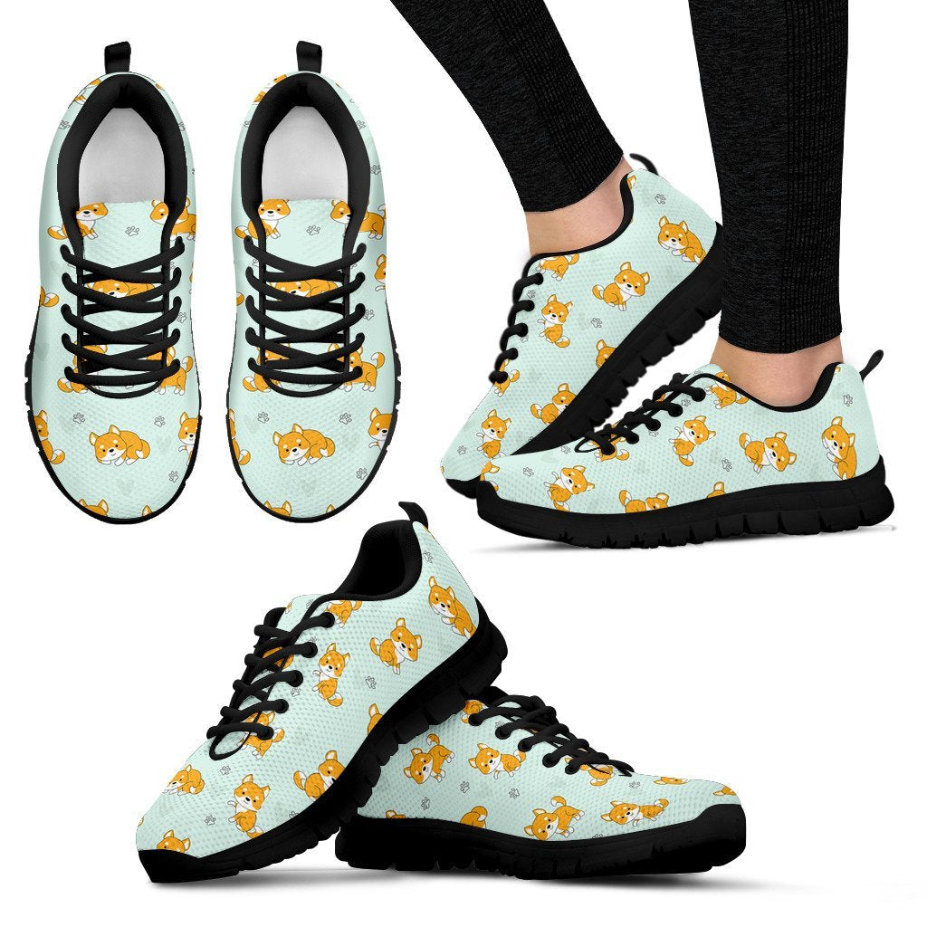 Shiba Inu Dog Pupppy Pattern Print Black Sneaker Shoes For Men Women-grizzshop