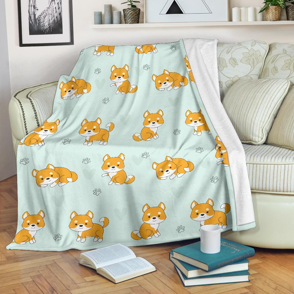 Shiba Inu Dog Pupppy Pattern Print Blanket-grizzshop