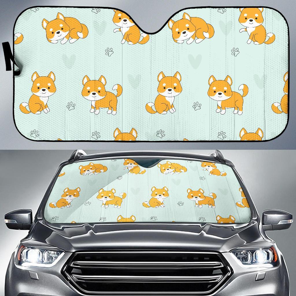 Shiba Inu Dog Pupppy Pattern Print Car Sun Shade-grizzshop