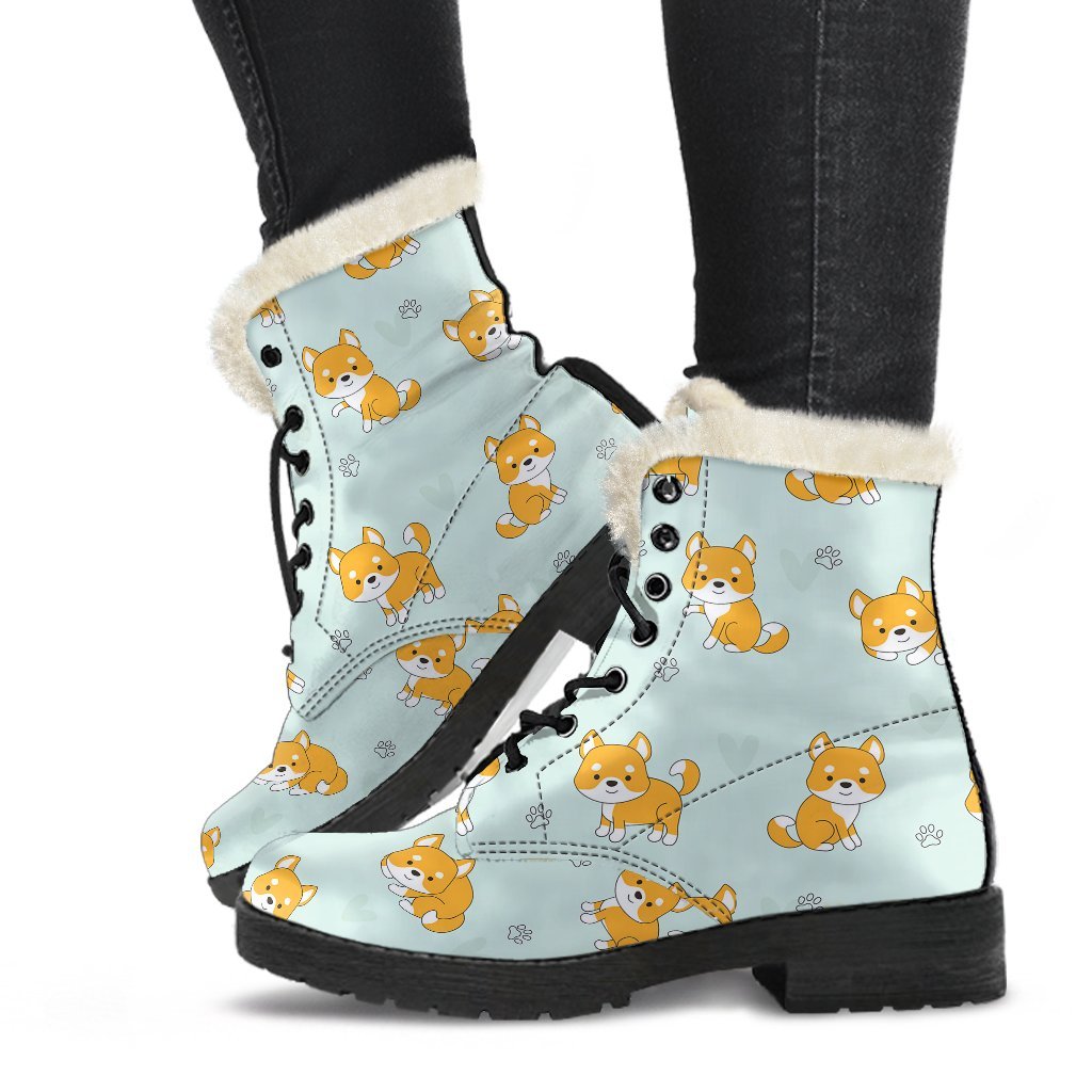 Shiba Inu Dog Pupppy Pattern Print Comfy Winter Boots-grizzshop