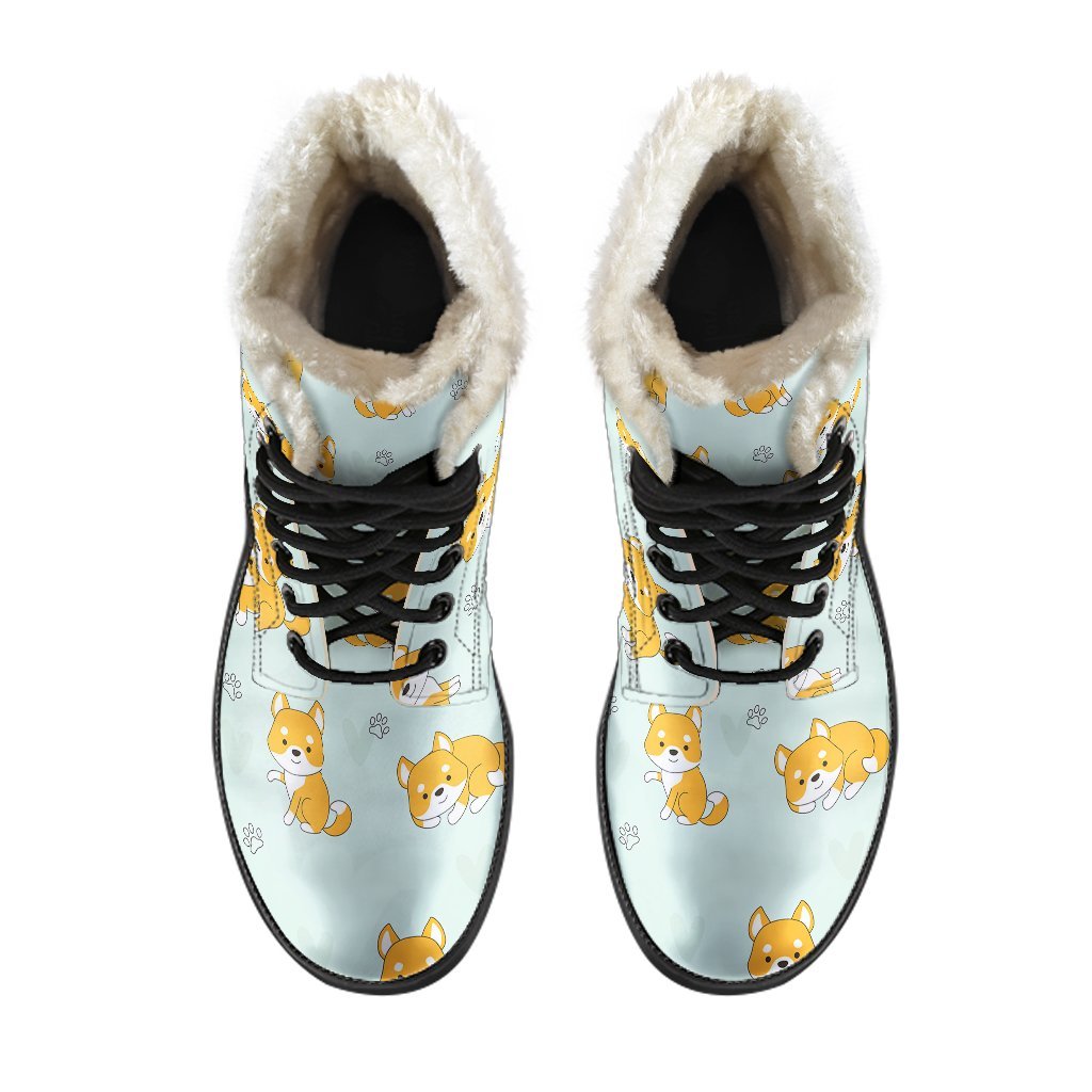 Shiba Inu Dog Pupppy Pattern Print Comfy Winter Boots-grizzshop