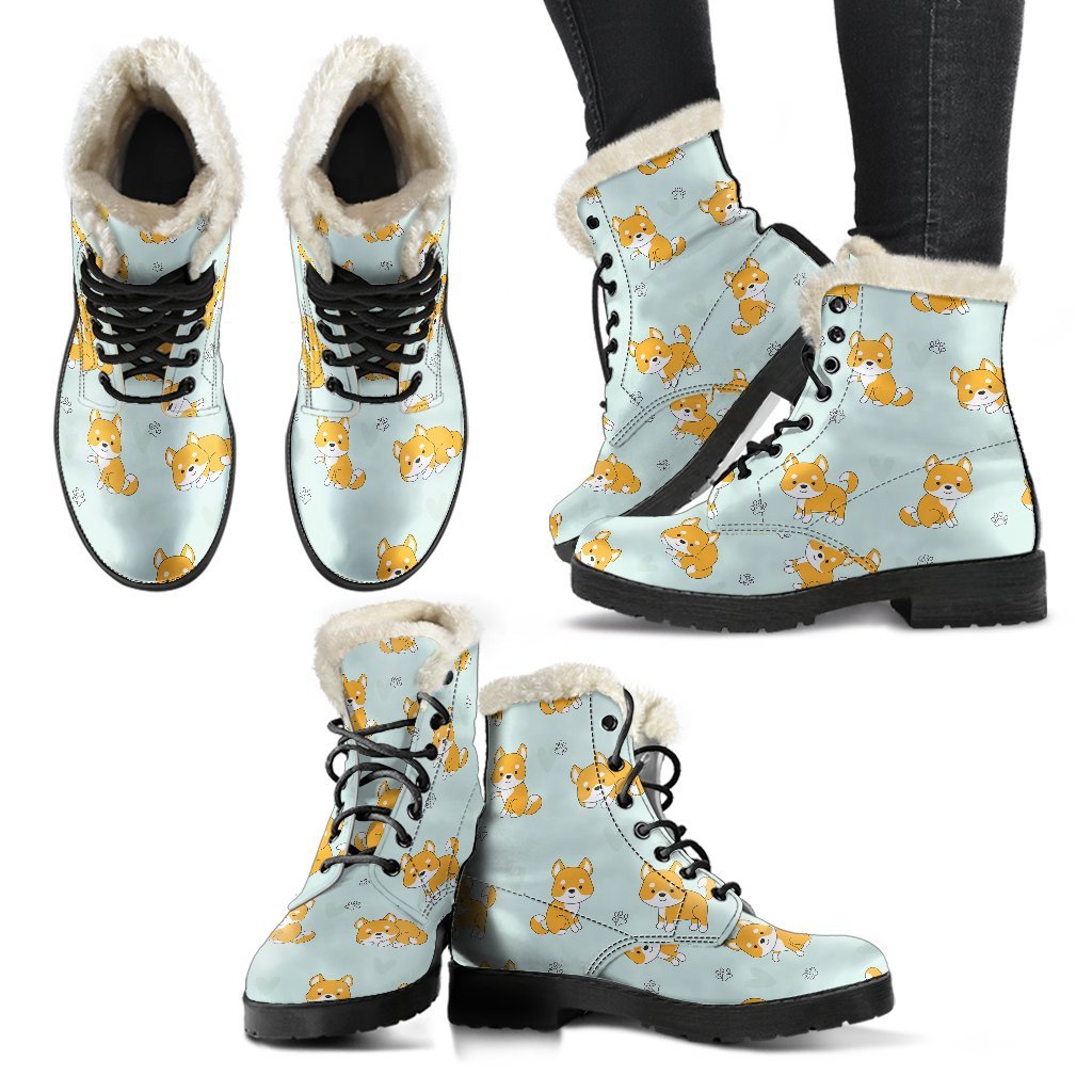 Shiba Inu Dog Pupppy Pattern Print Comfy Winter Boots-grizzshop
