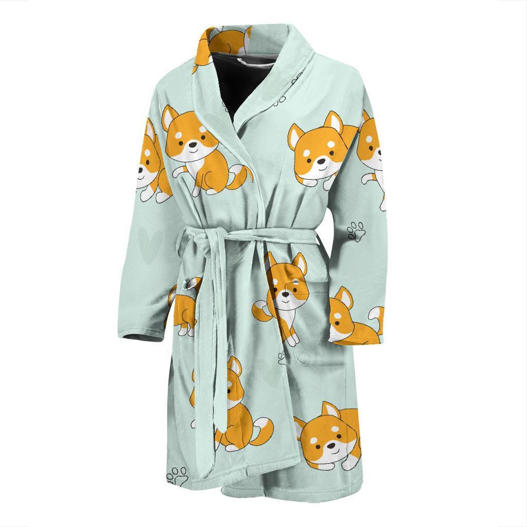 Shiba Inu Dog Pupppy Pattern Print Men Long Robe-grizzshop