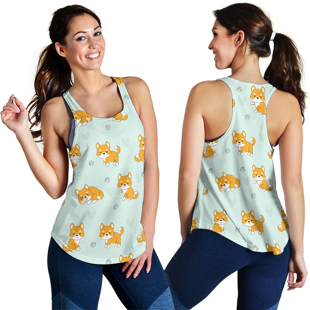 Shiba Inu Dog Pupppy Pattern Print Women's Racerback Tank Tops-grizzshop