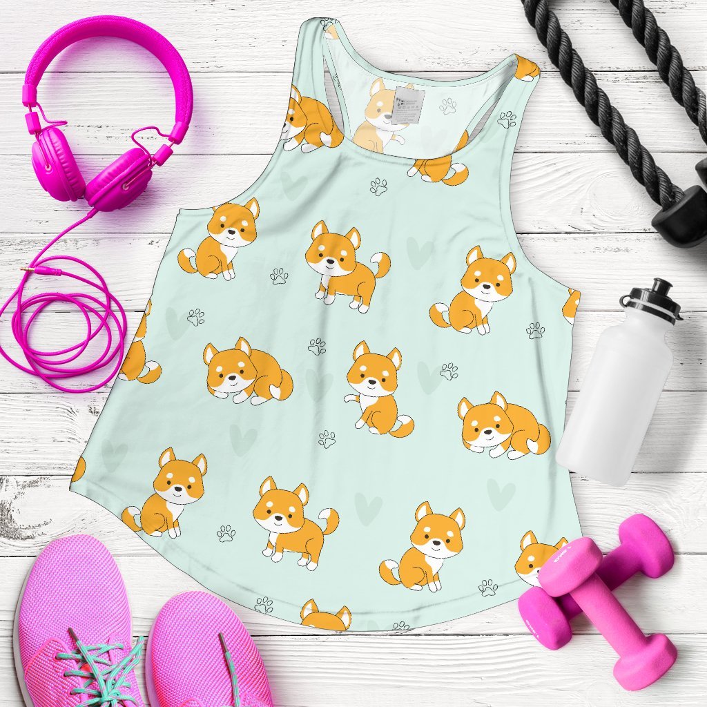 Shiba Inu Dog Pupppy Pattern Print Women's Racerback Tank Tops-grizzshop