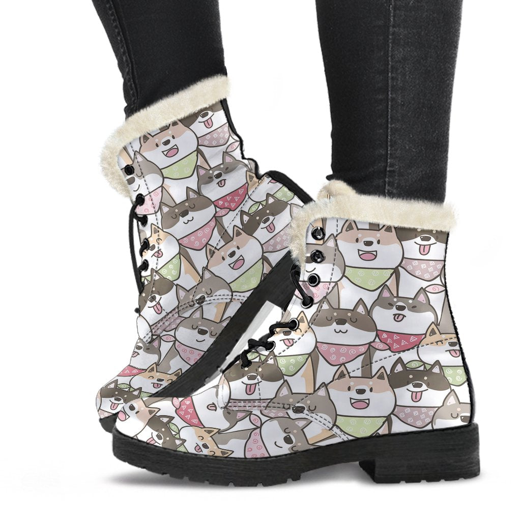 Shiba Inu Dog Pupppy Print Pattern Comfy Winter Boots-grizzshop
