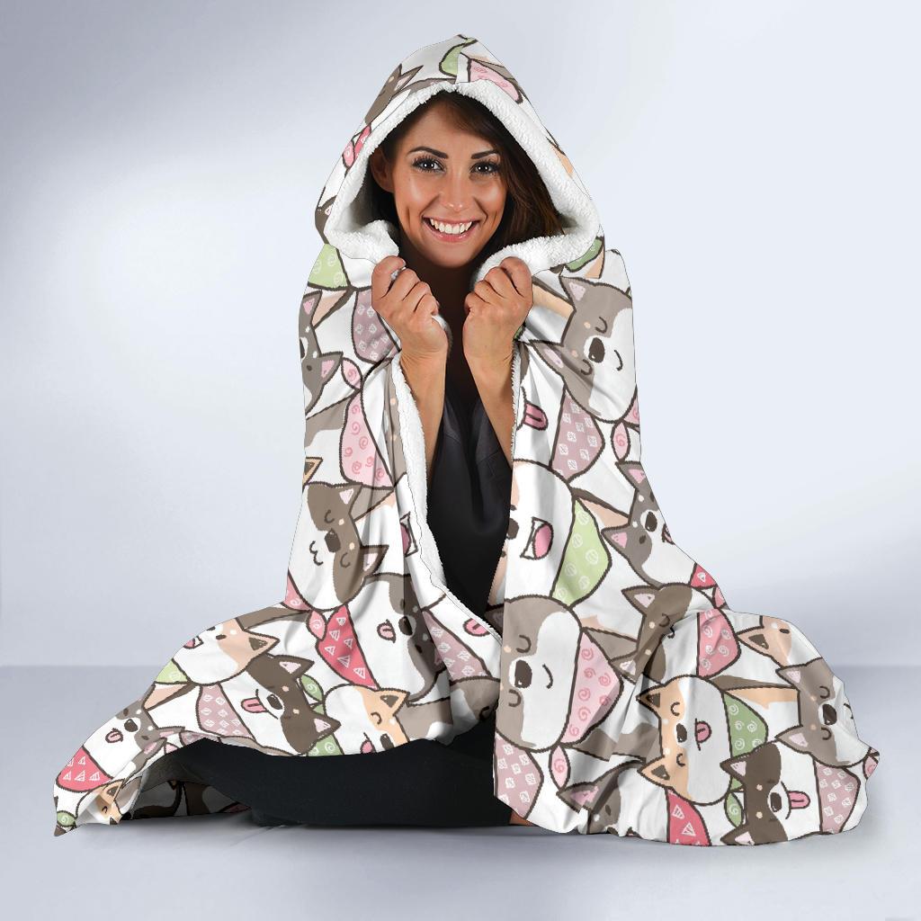 Shiba Inu Dog Pupppy Print Pattern Hooded Blanket-grizzshop