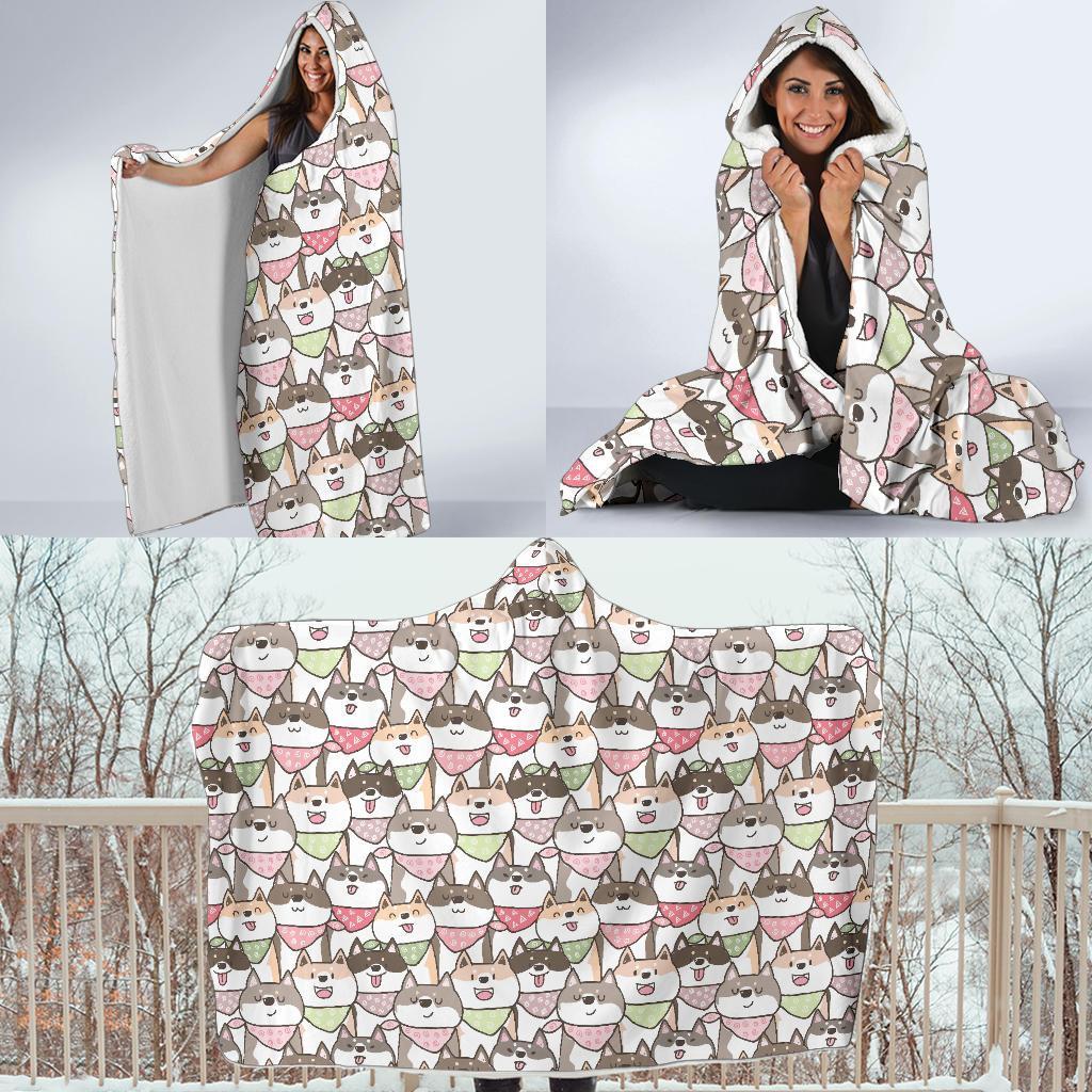 Shiba Inu Dog Pupppy Print Pattern Hooded Blanket-grizzshop