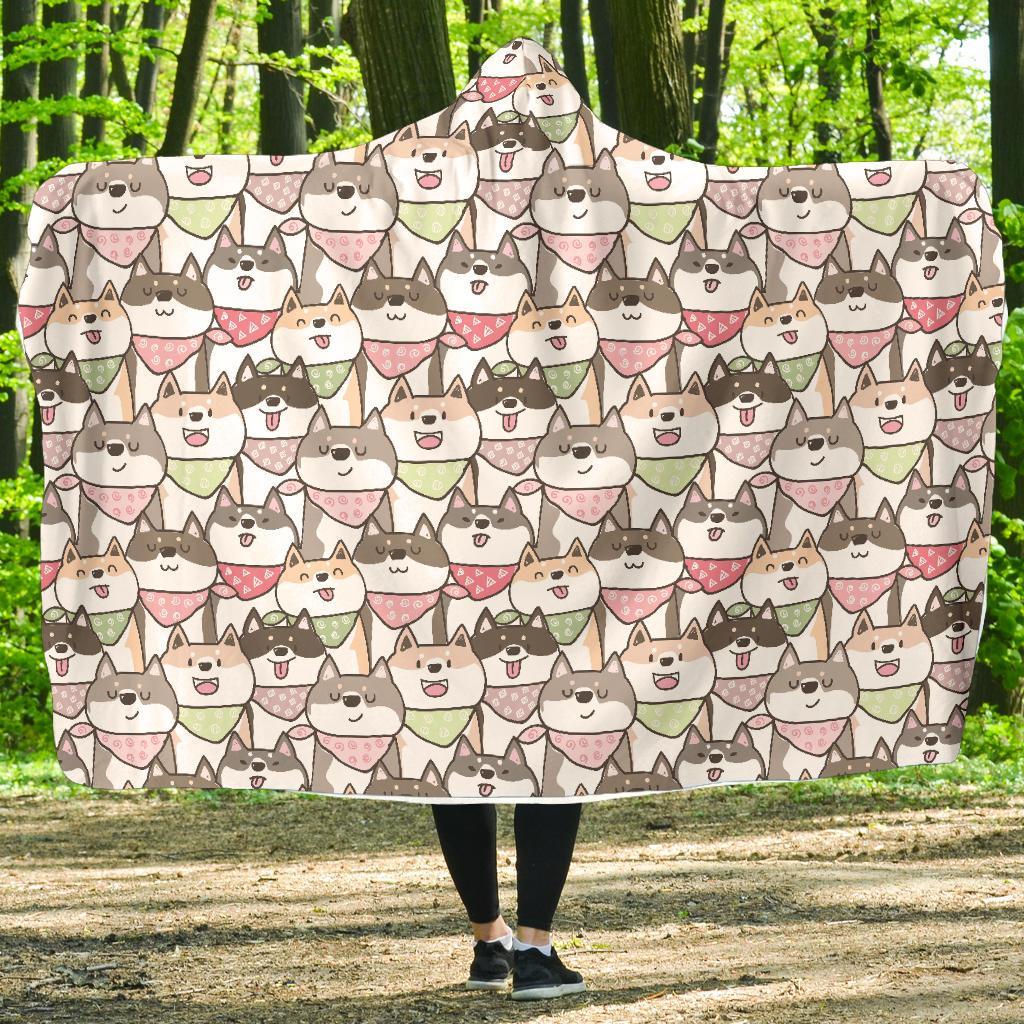 Shiba Inu Dog Pupppy Print Pattern Hooded Blanket-grizzshop