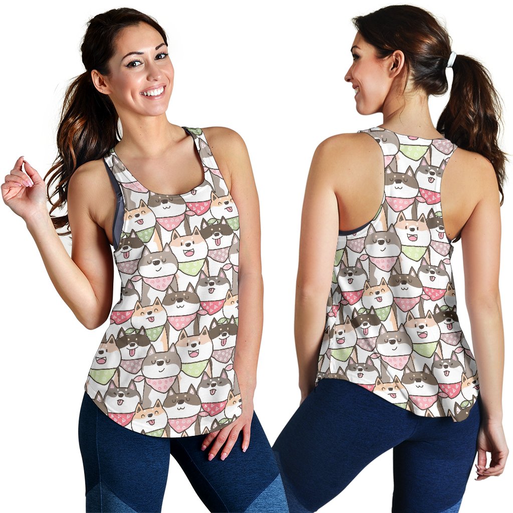 Shiba Inu Dog Pupppy Print Pattern Women's Racerback Tank Tops-grizzshop