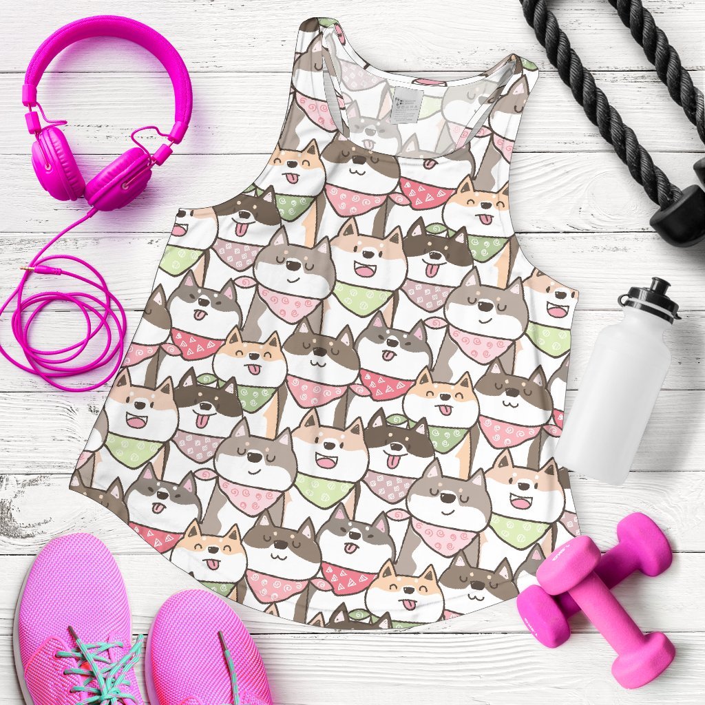 Shiba Inu Dog Pupppy Print Pattern Women's Racerback Tank Tops-grizzshop