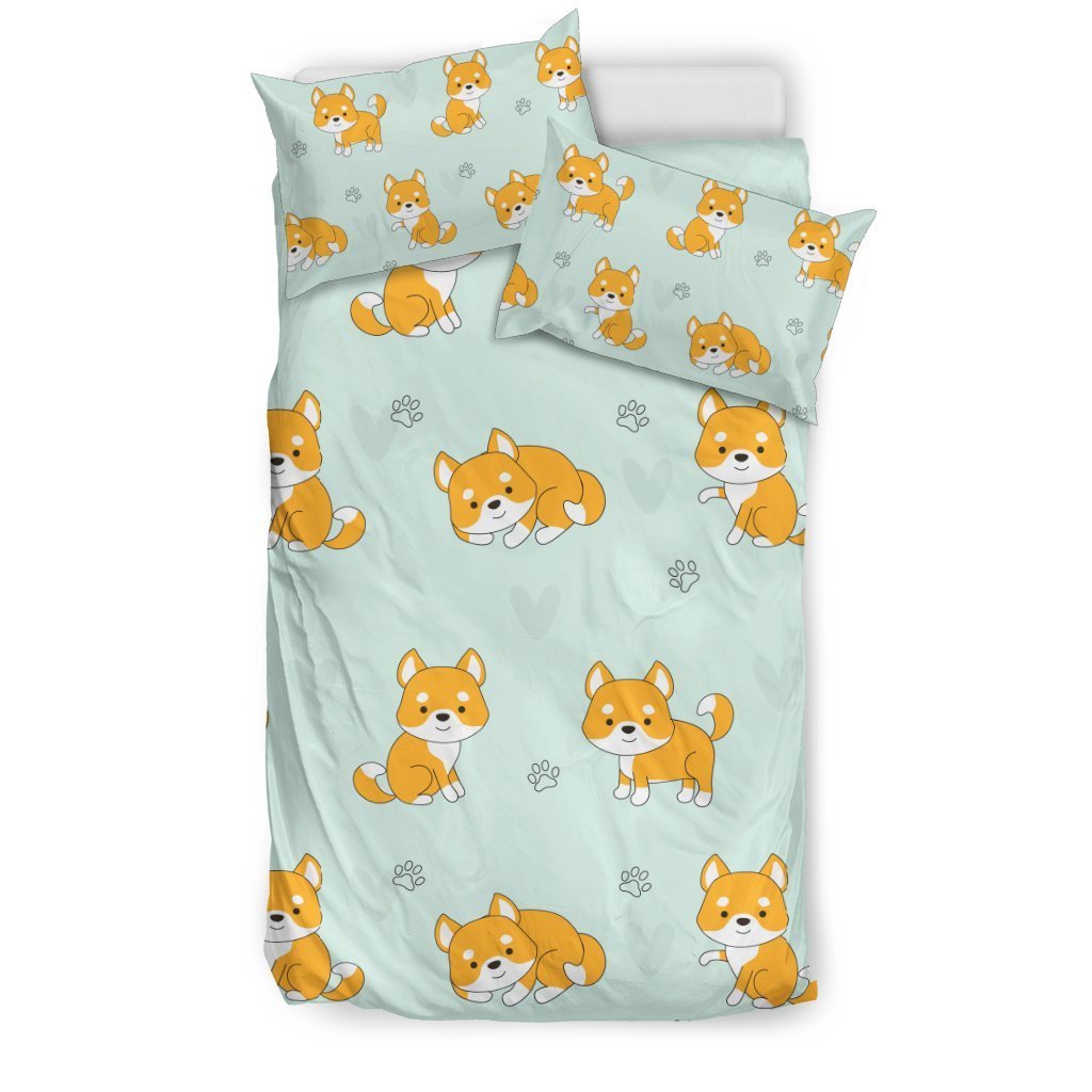 Shiba Inu Dog Pupppy Pattern Print Duvet Cover Bedding Set-grizzshop