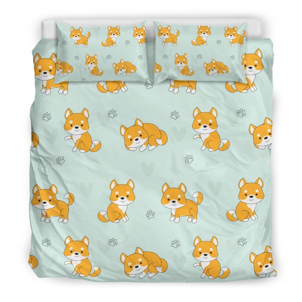 Shiba Inu Dog Pupppy Pattern Print Duvet Cover Bedding Set-grizzshop