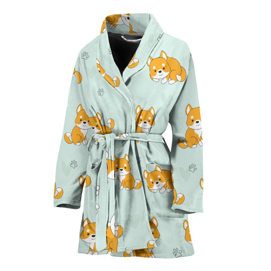 Shiba Inu Dog Pupppy Pattern Print Women Long Robe-grizzshop