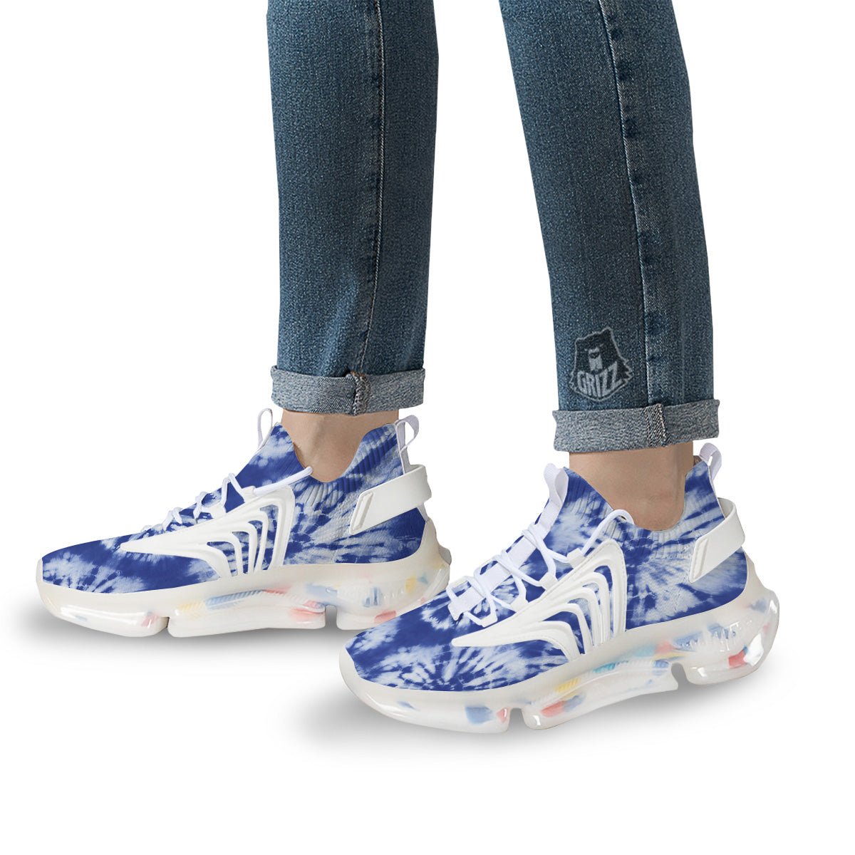 Shibori Blue Print White Gym Shoes-grizzshop