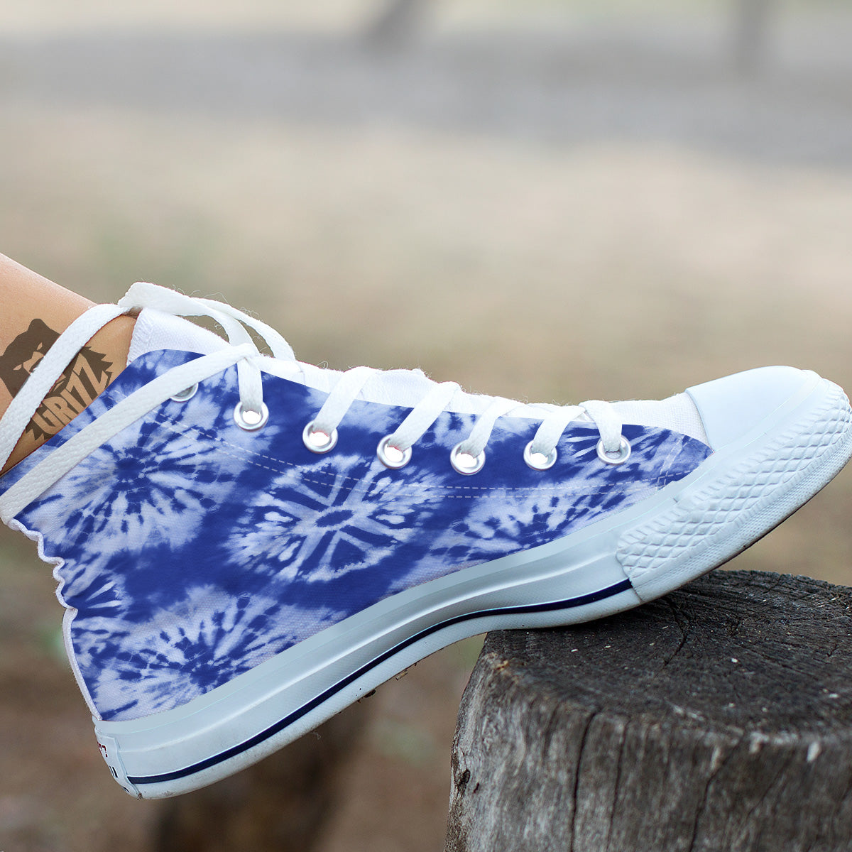 Shibori Blue Print White High Top Shoes-grizzshop