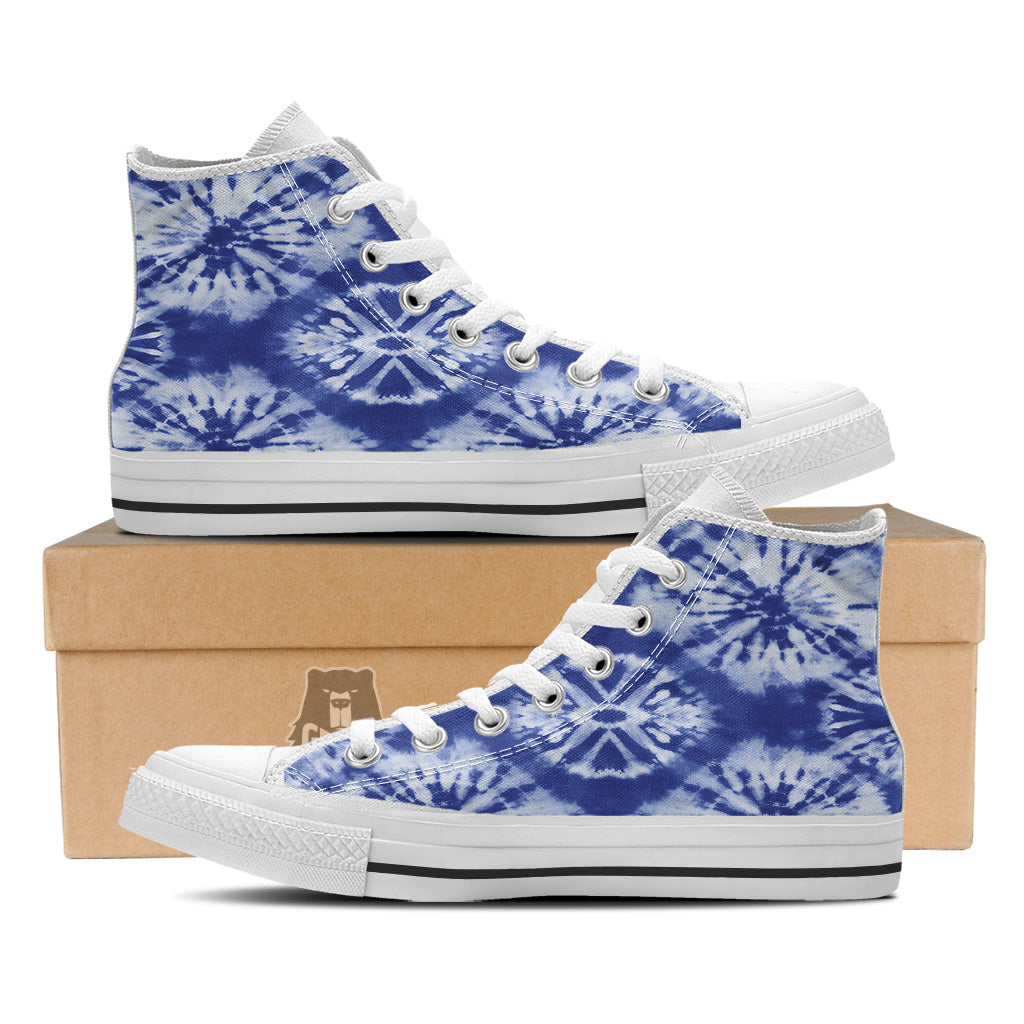 Shibori Blue Print White High Top Shoes-grizzshop