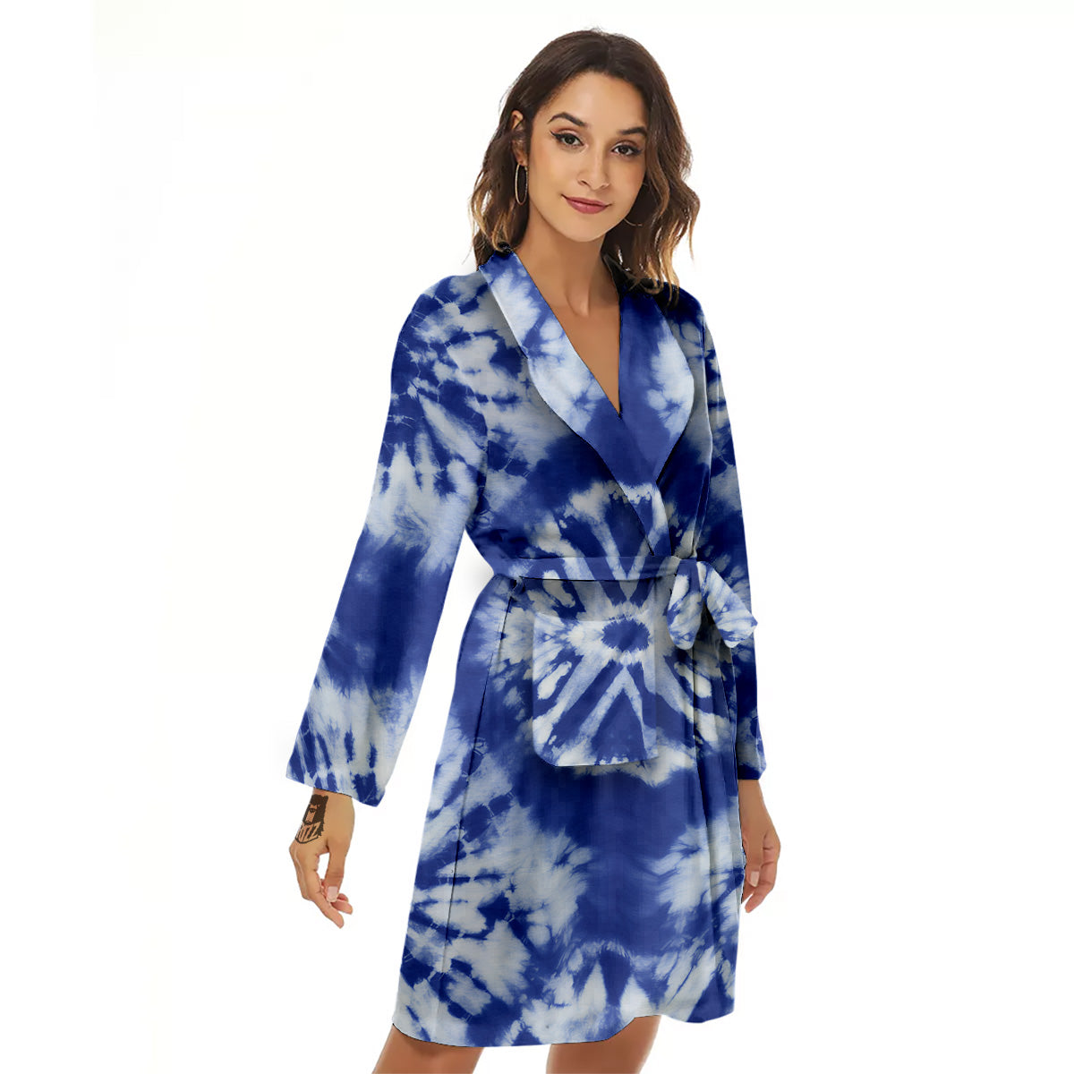 Shibori Blue Print Women's Robe-grizzshop