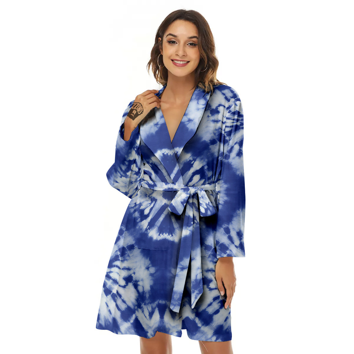 Shibori Blue Print Women's Robe-grizzshop