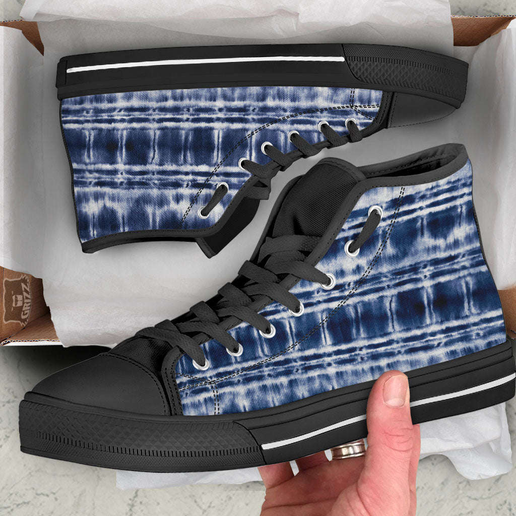 Shibori Indigo Dye Print High Top Shoes-grizzshop