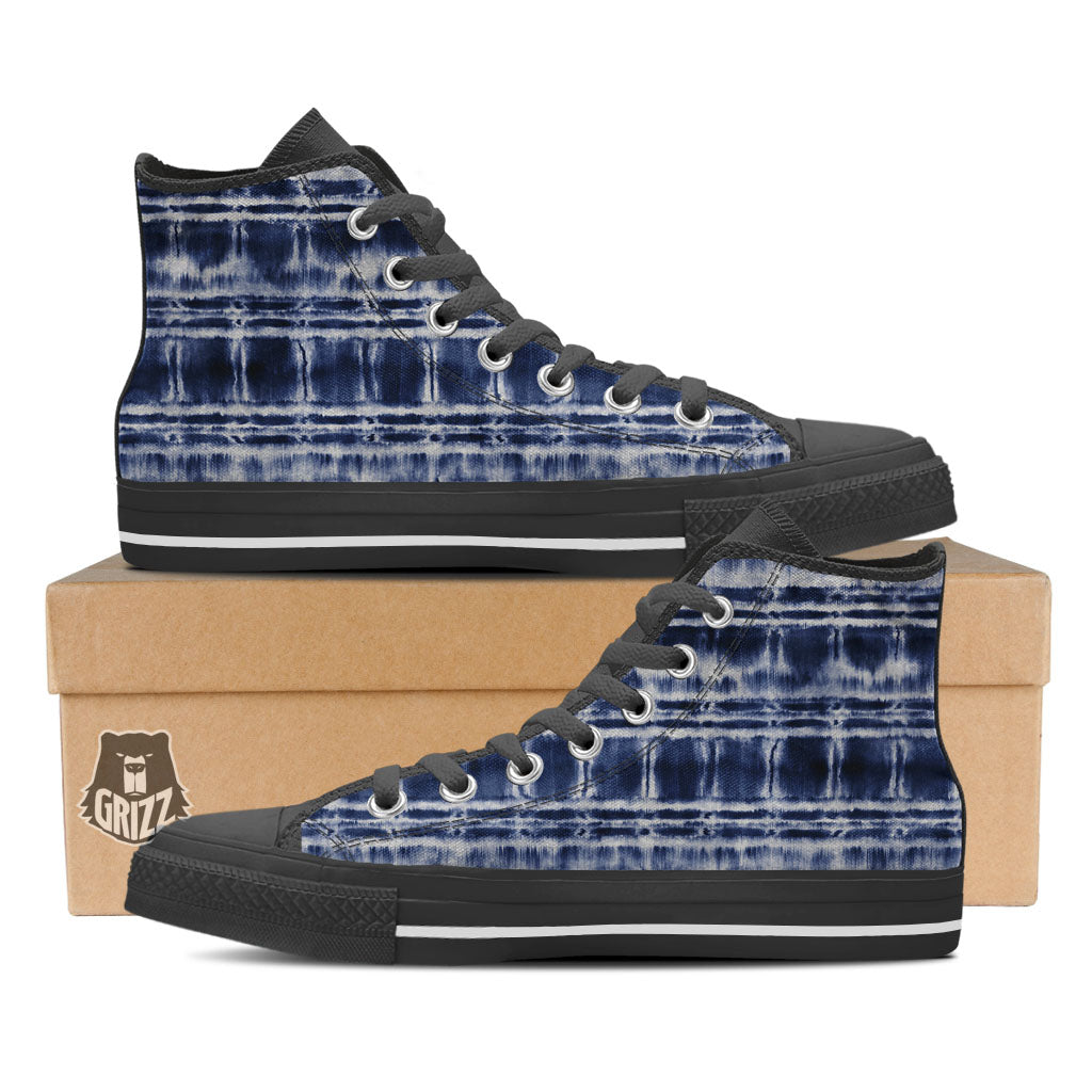 Shibori Indigo Dye Print High Top Shoes-grizzshop