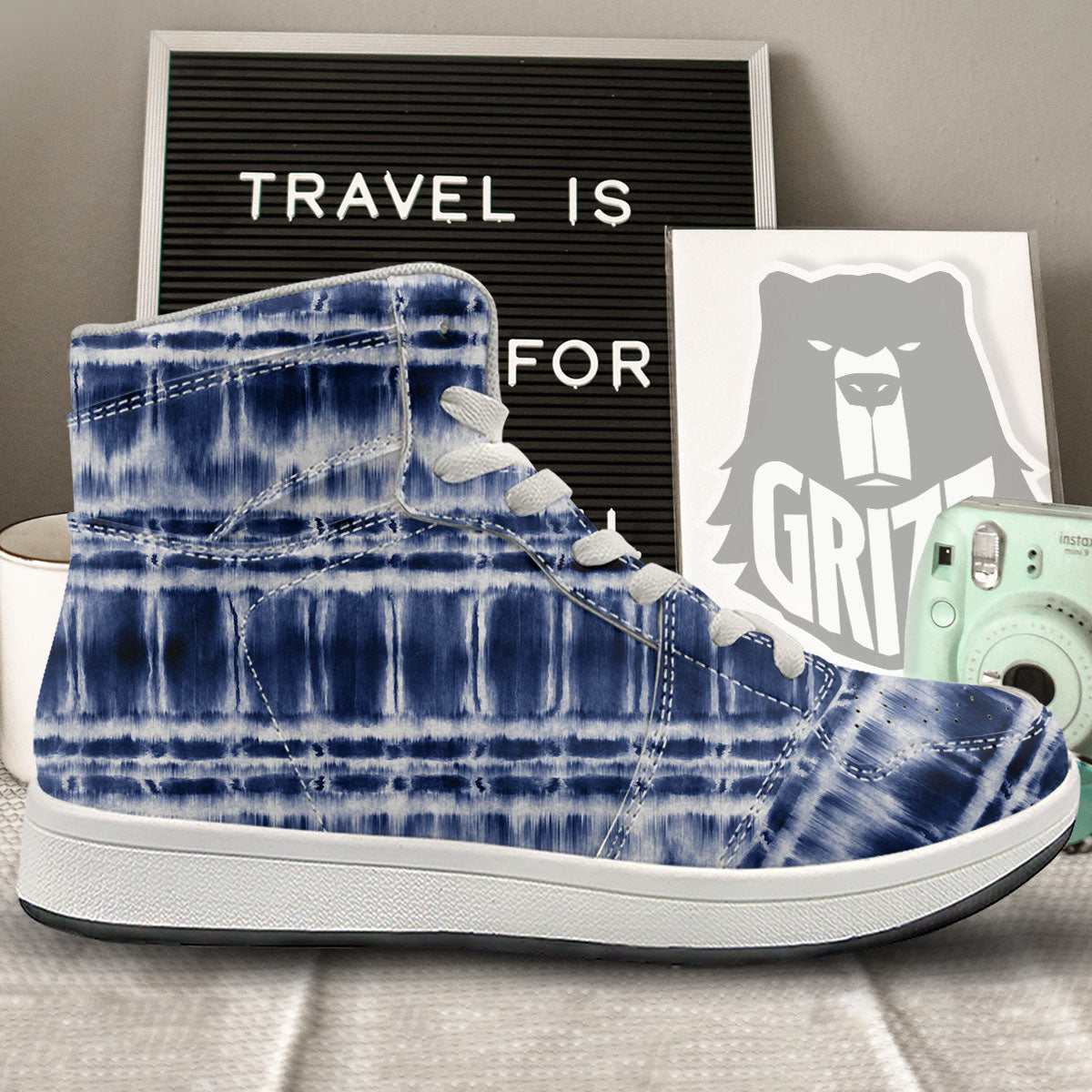 Shibori Indigo Dye Print High Top Sneakers-grizzshop