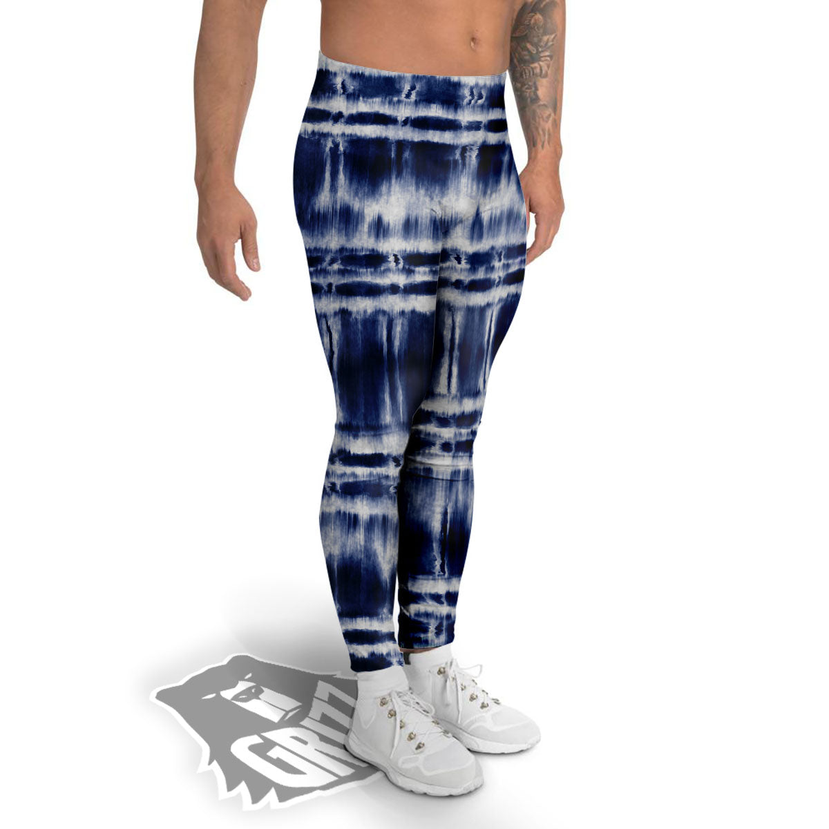 Shibori Indigo Dye Print Men's Leggings-grizzshop