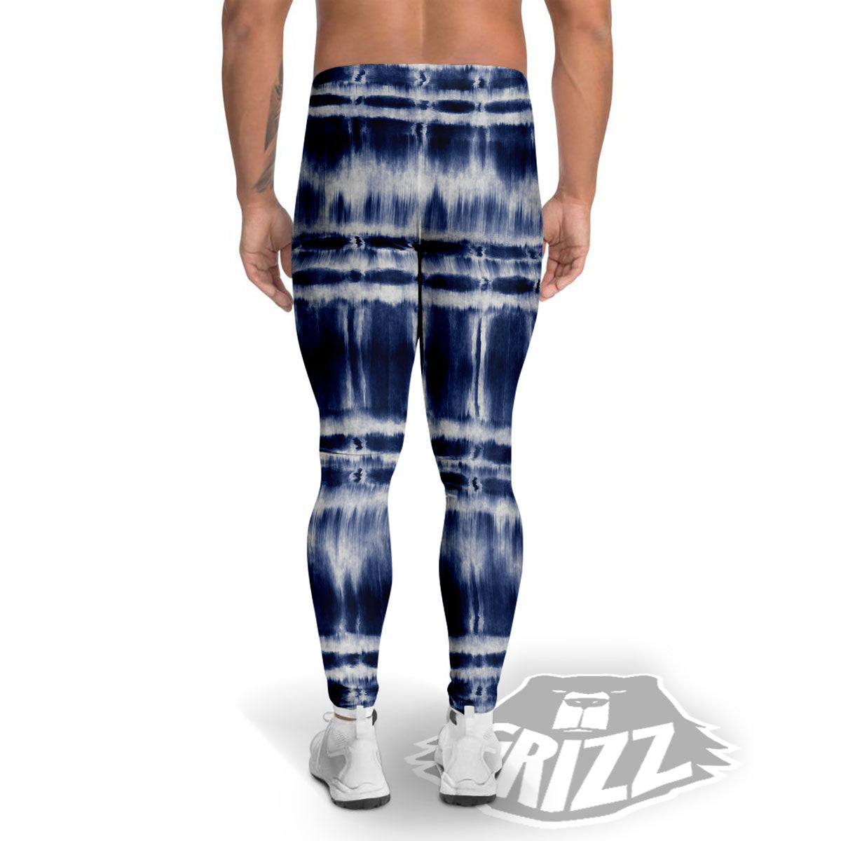 Shibori Indigo Dye Print Men's Leggings-grizzshop