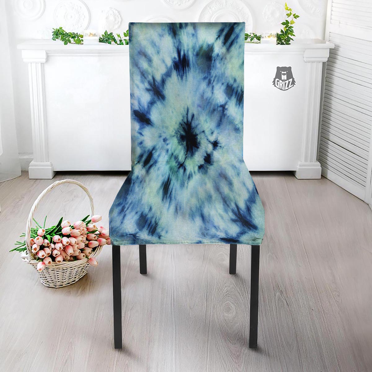 Shibori Tie Dye Print Dining Chair Slipcover-grizzshop