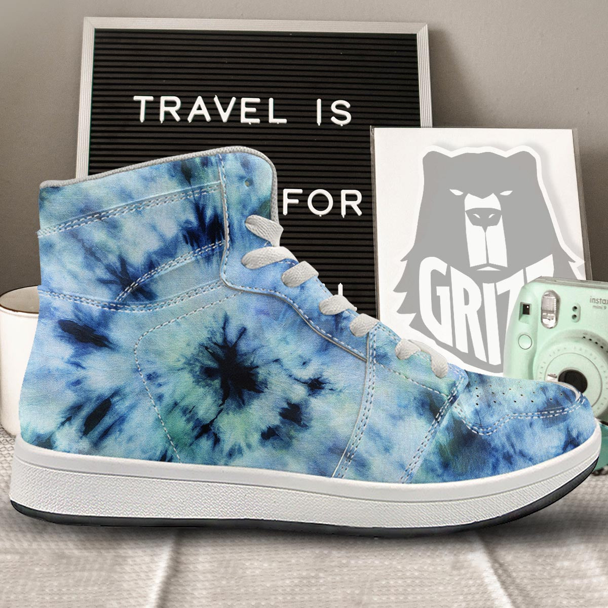 Shibori Tie Dye Print High Top Sneakers-grizzshop
