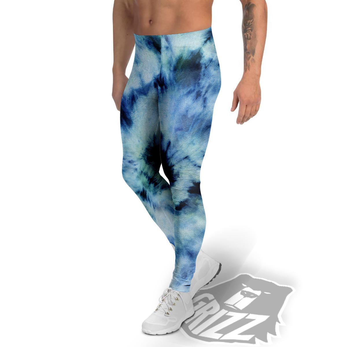 Shibori Tie Dye Print Men's Leggings-grizzshop