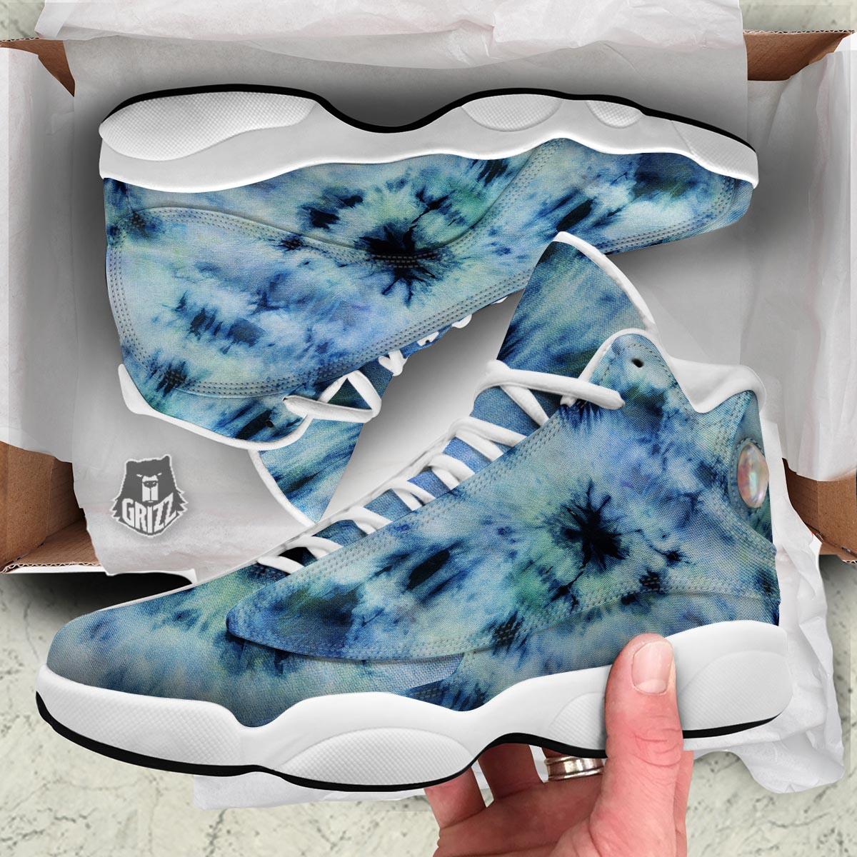 Shibori Tie Dye Print White Basketball Shoes-grizzshop