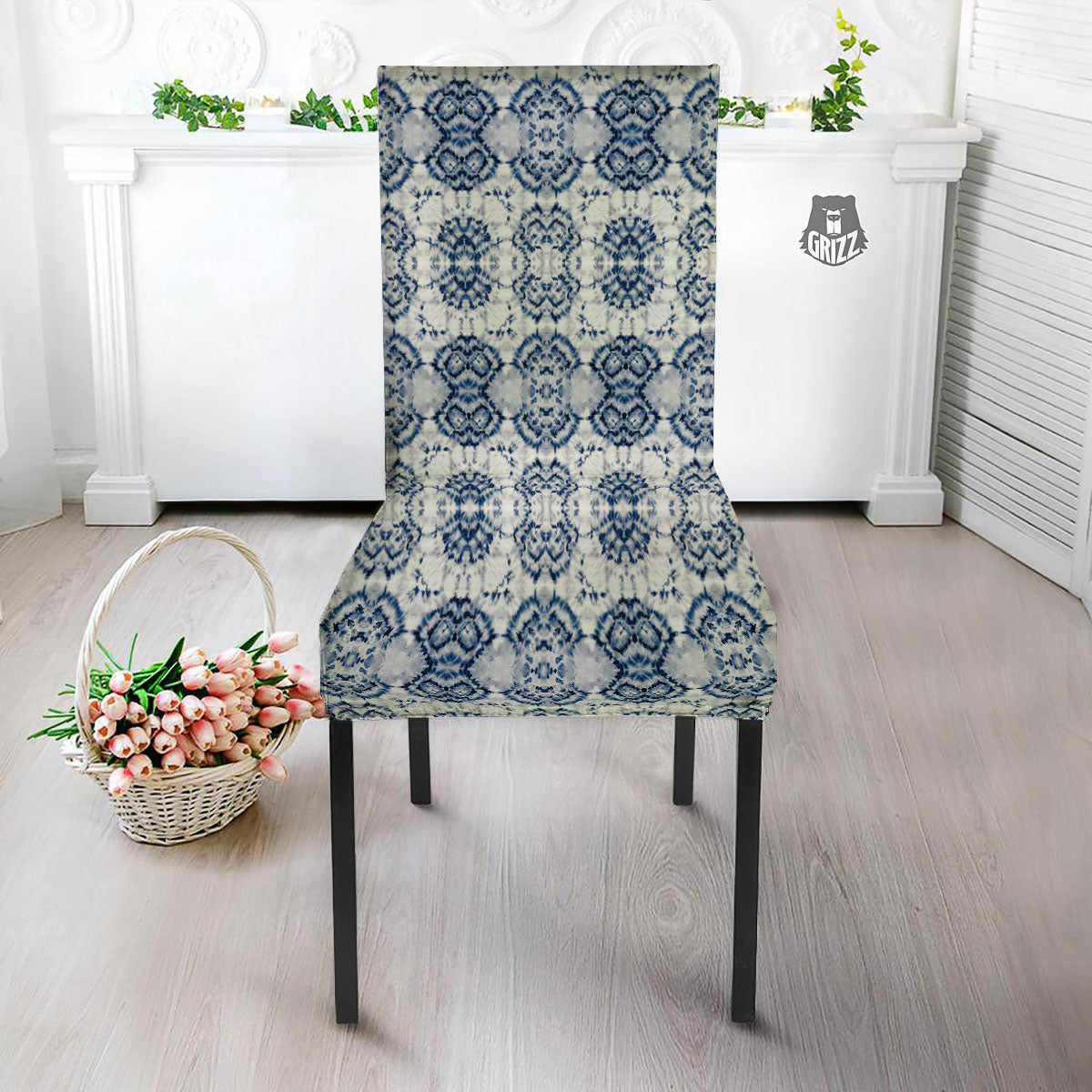 Shibori Watercolor Print Pattern Dining Chair Slipcover-grizzshop